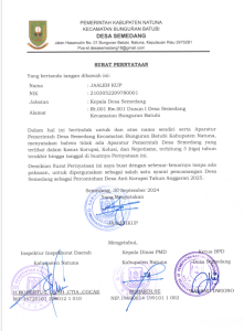 Read more about the article Surat Pernyataan Kades bersama BPD, Inspektorat dan DPMD Kabupaten Natuna